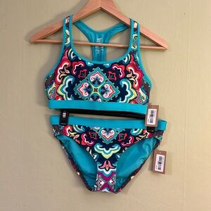 Title Nine brand multicolor turquoise themed bikini NWT. Top&bottom size small